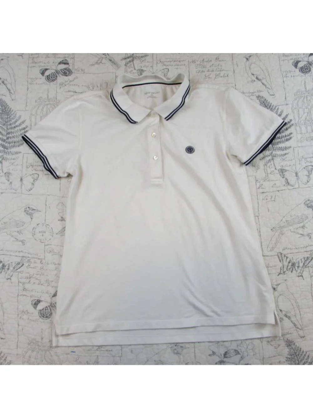 Tory Burch White Polo with Navy Trim